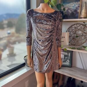 Joseph Ribkoff Silver Crushed Velvet Ruched Tunic Dress Gunmetal #004053 Size 10